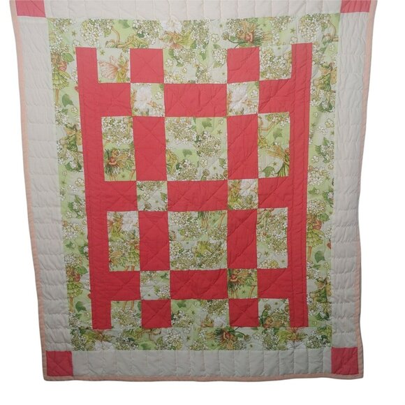 Homemade Baby Quilt Woodland Fairies Sparkle Green Floral Pink Patchwork Magical - Picture 1 of 11
